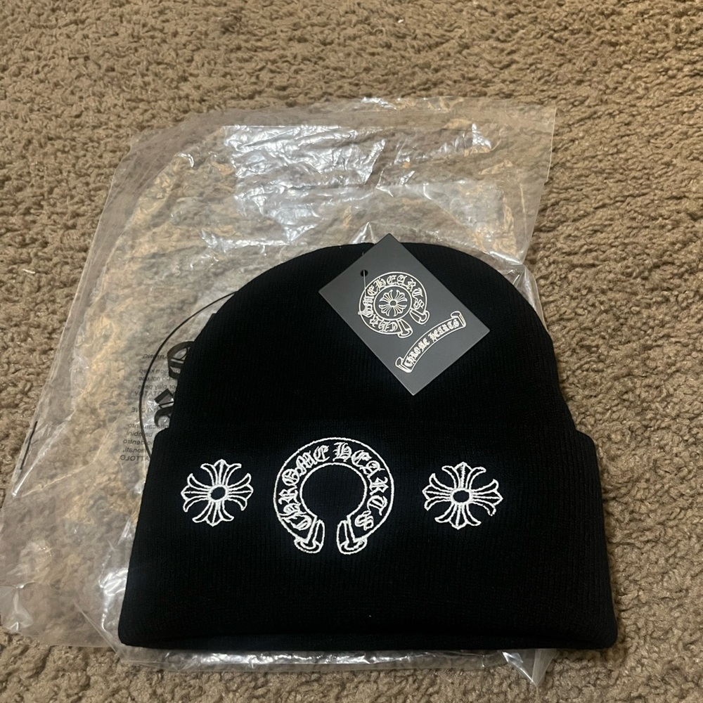 Chrome Hearts Black Beanie with White Embroidery